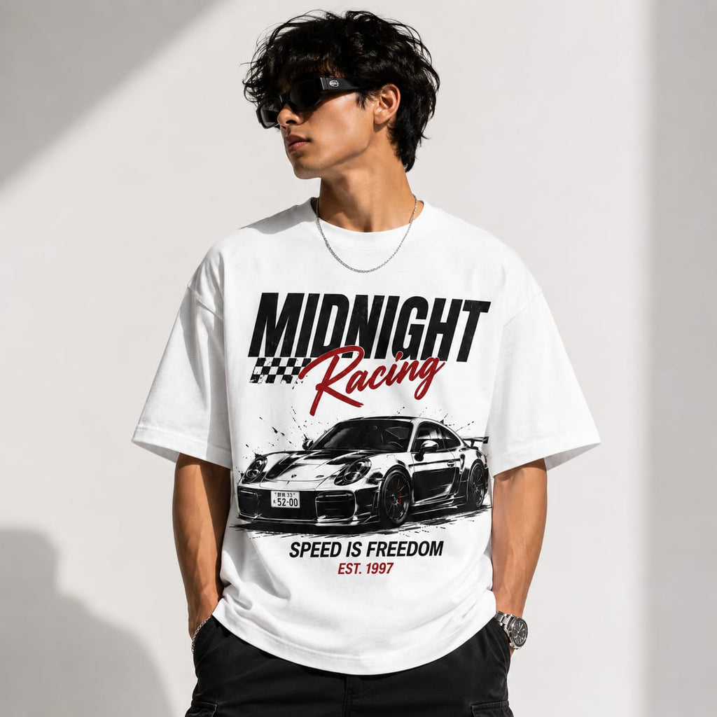Midnight Driving Oversized T-Shirt | Vintage Racing Streetwear