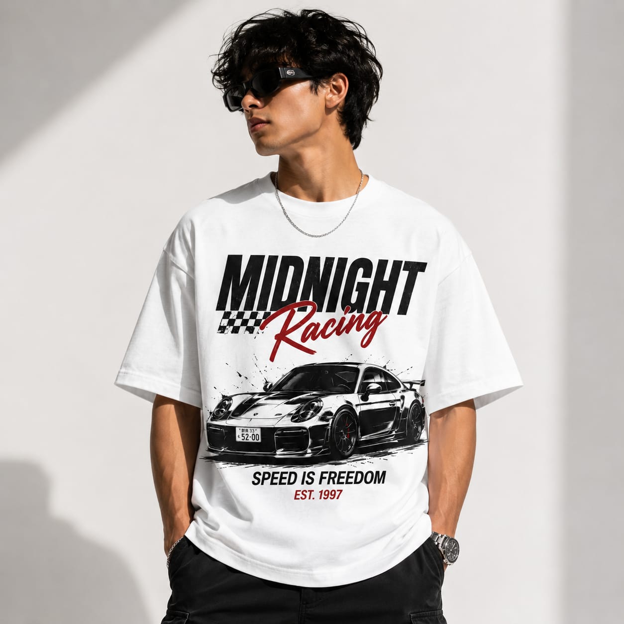 Midnight Driving Oversized T-Shirt | Vintage Racing Streetwear